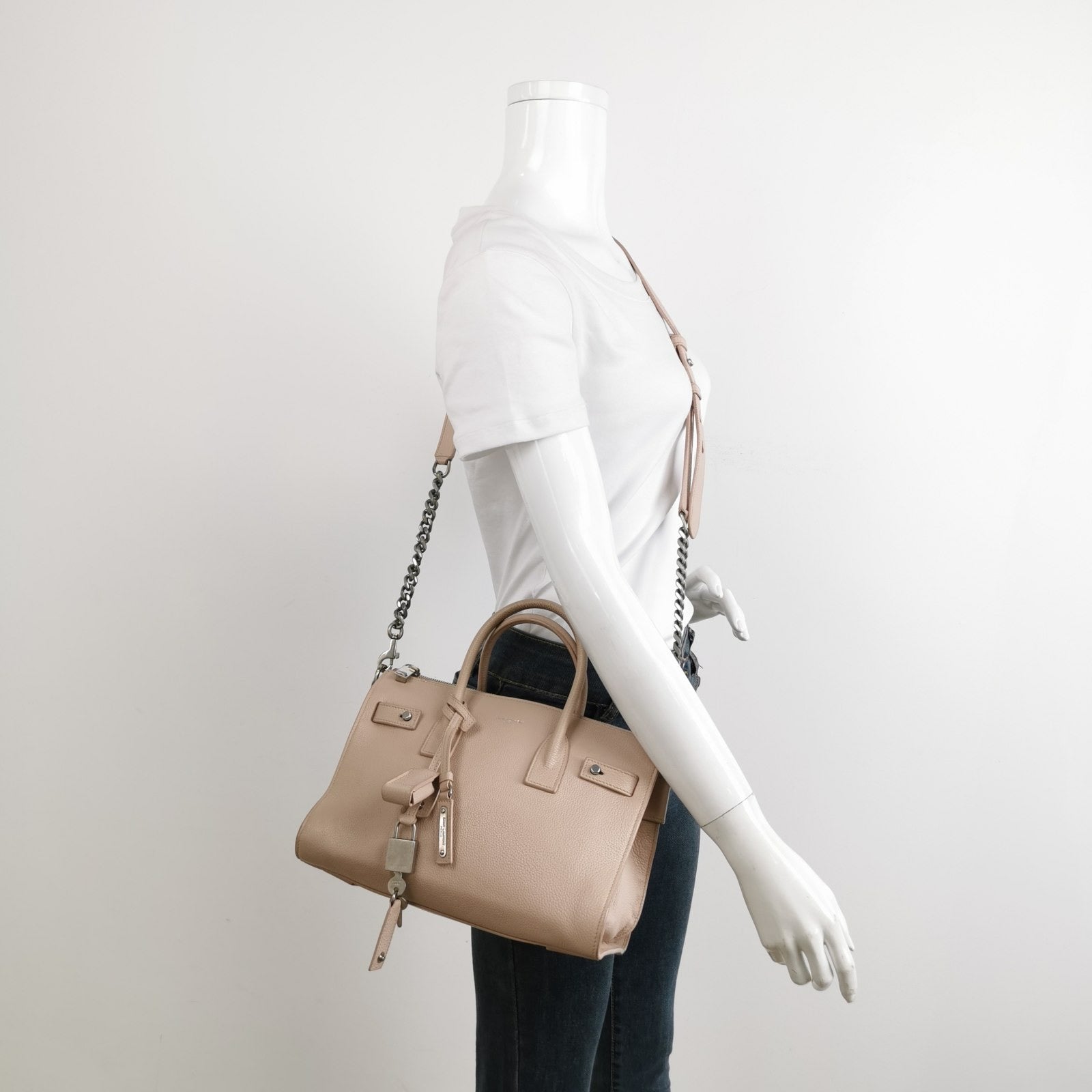Saint Laurent Sac De Jour Baby Beige Leather Handbag