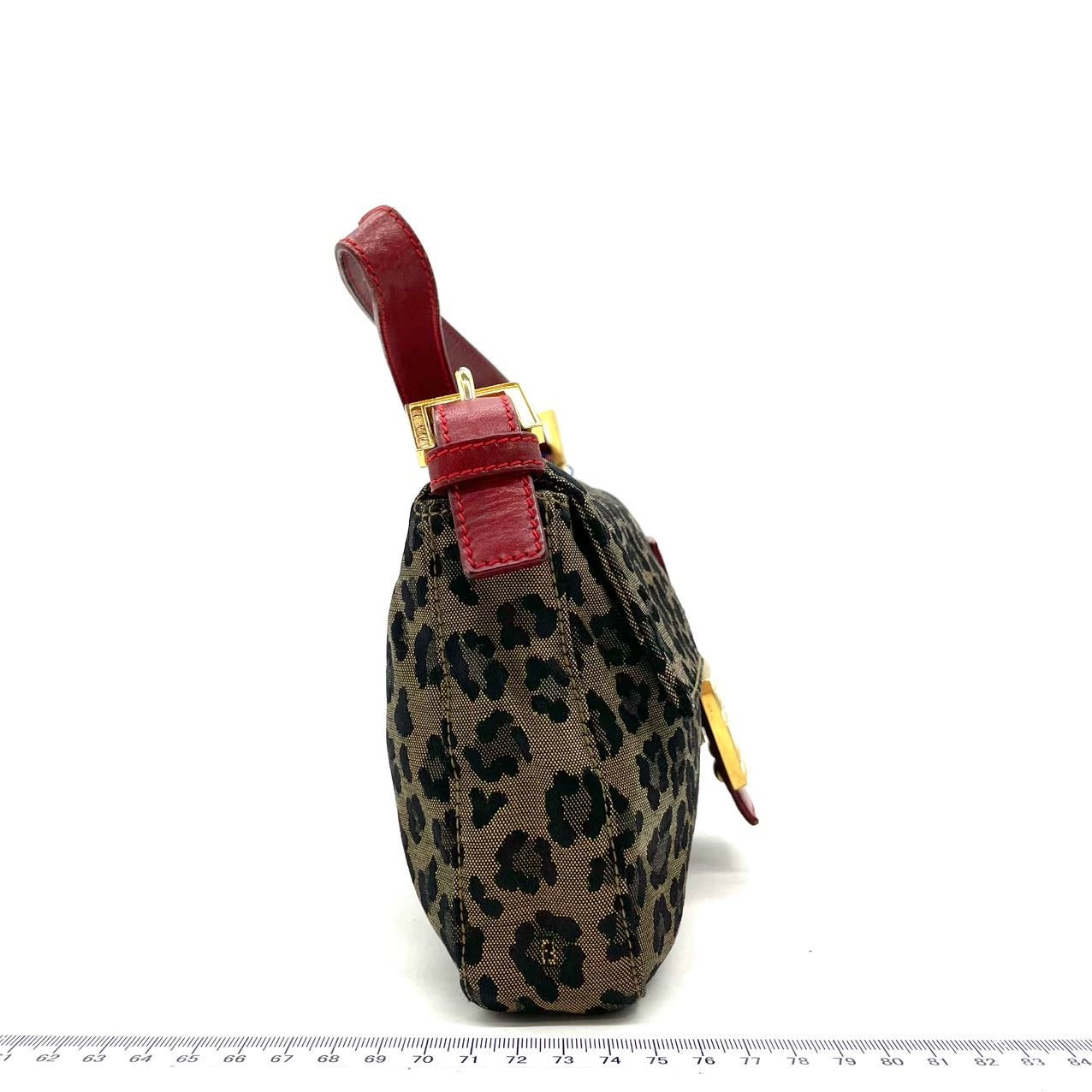 Fendi Baguette Denim Leopard Print with Red Leather Gold Hardware