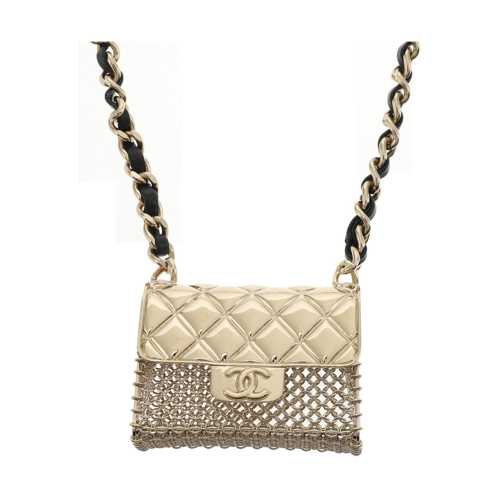 Chanel Micro Flap Bag Charm Chain Choker Necklace with Short Matelasse Chain