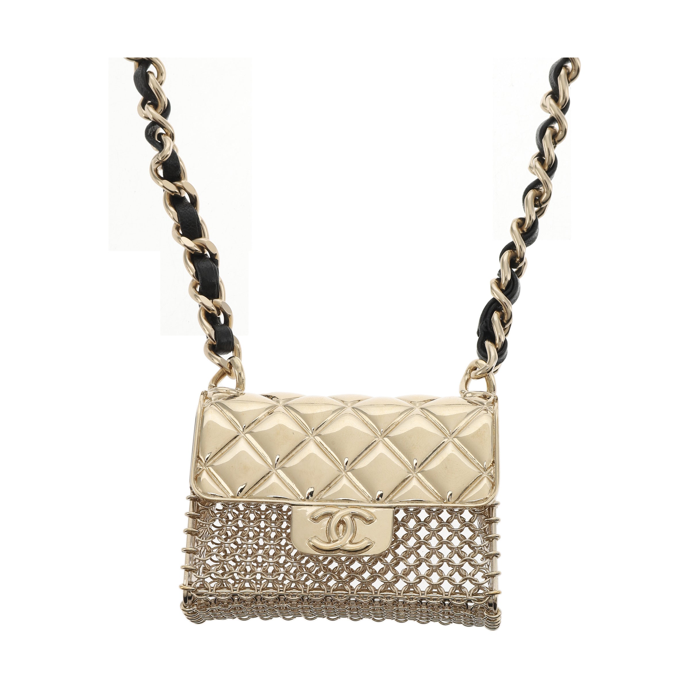 Chanel Micro Flap Bag Charm Chain Choker Necklace with Short Matelasse Chain