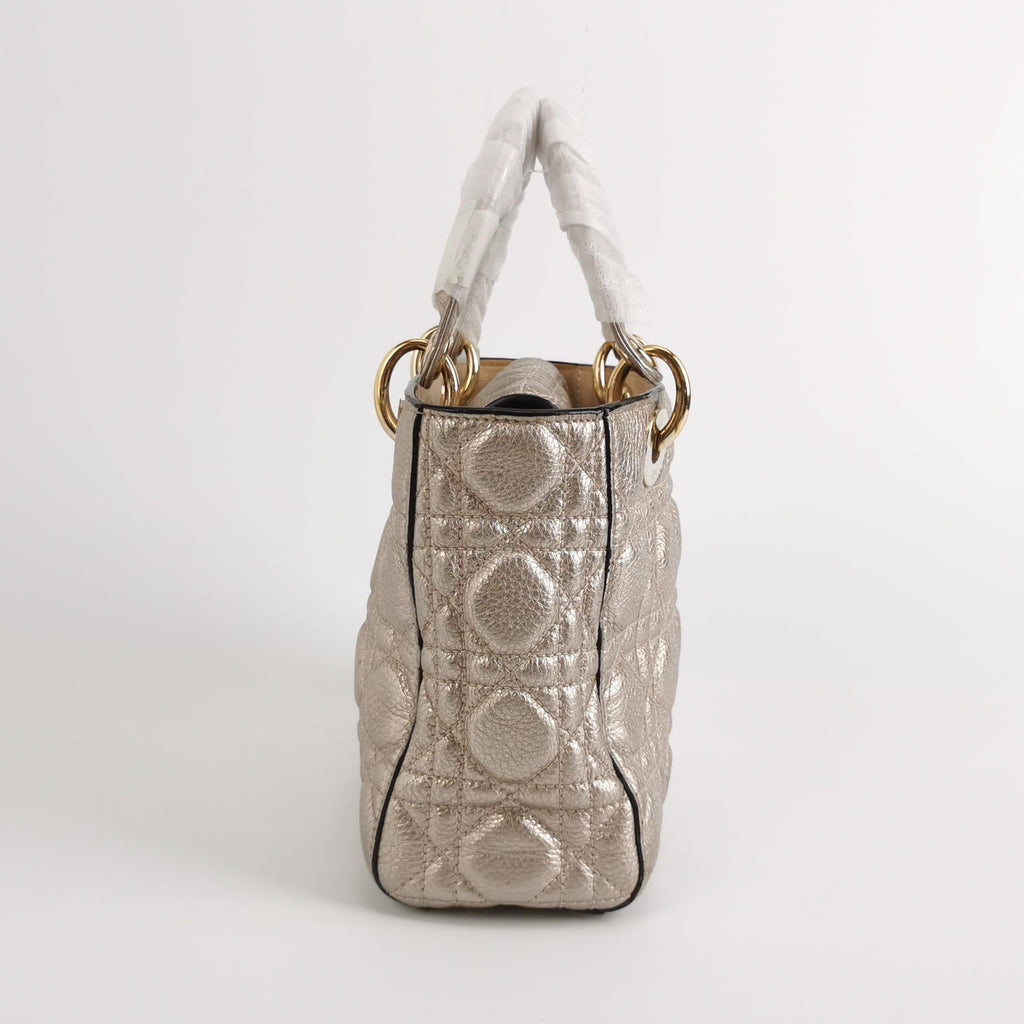 Lady Dior Small Supple Calfskin Leather Gold Cannage Handbag with Strap