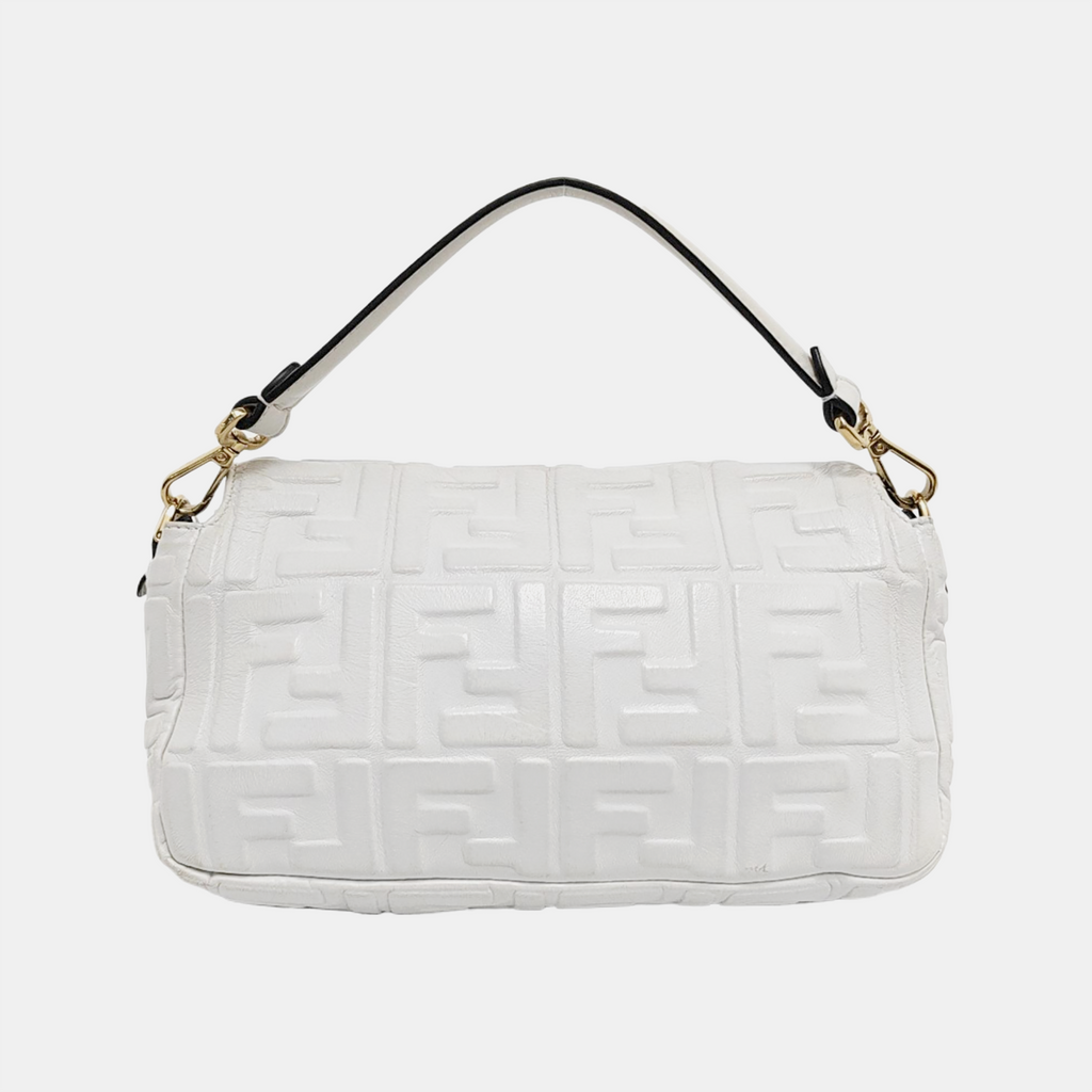 Fendi Baguette White Lambskin Leather Crossbody Bag Medium