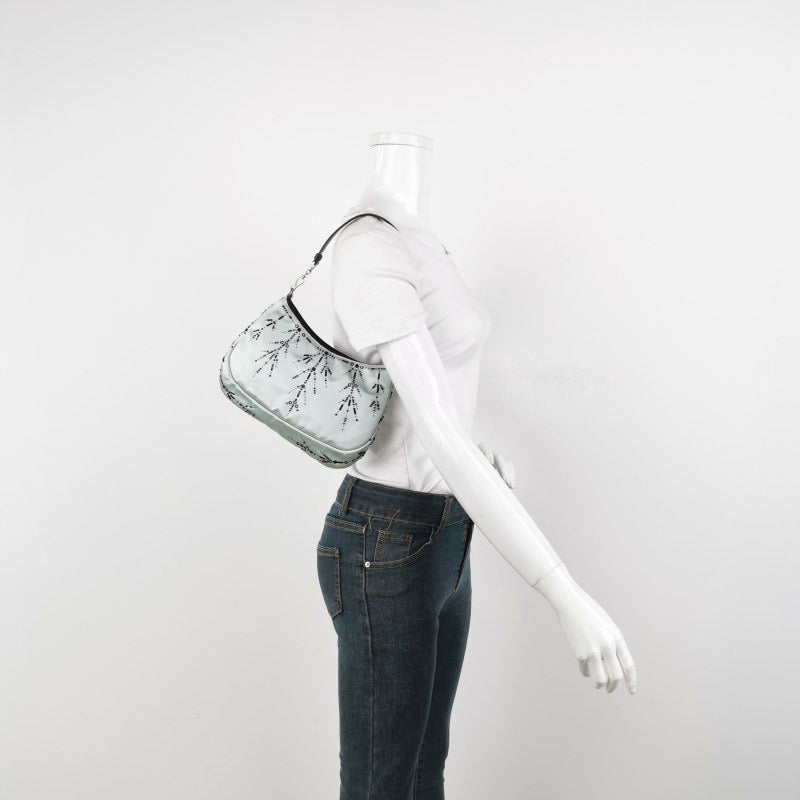 Prada Cleo Vintage Blue Silk Beaded Embroidery Shoulder Bag