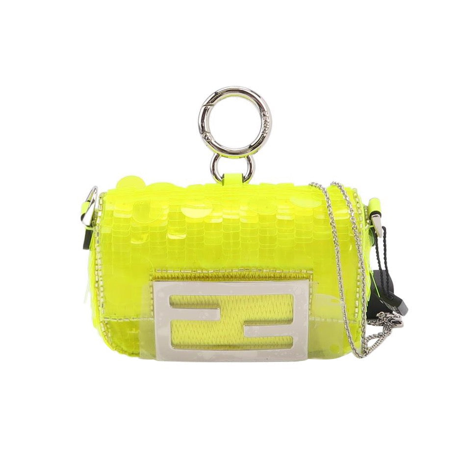 Fendi Nano Baguette Charm Neon Yellow Sequins with Chain
