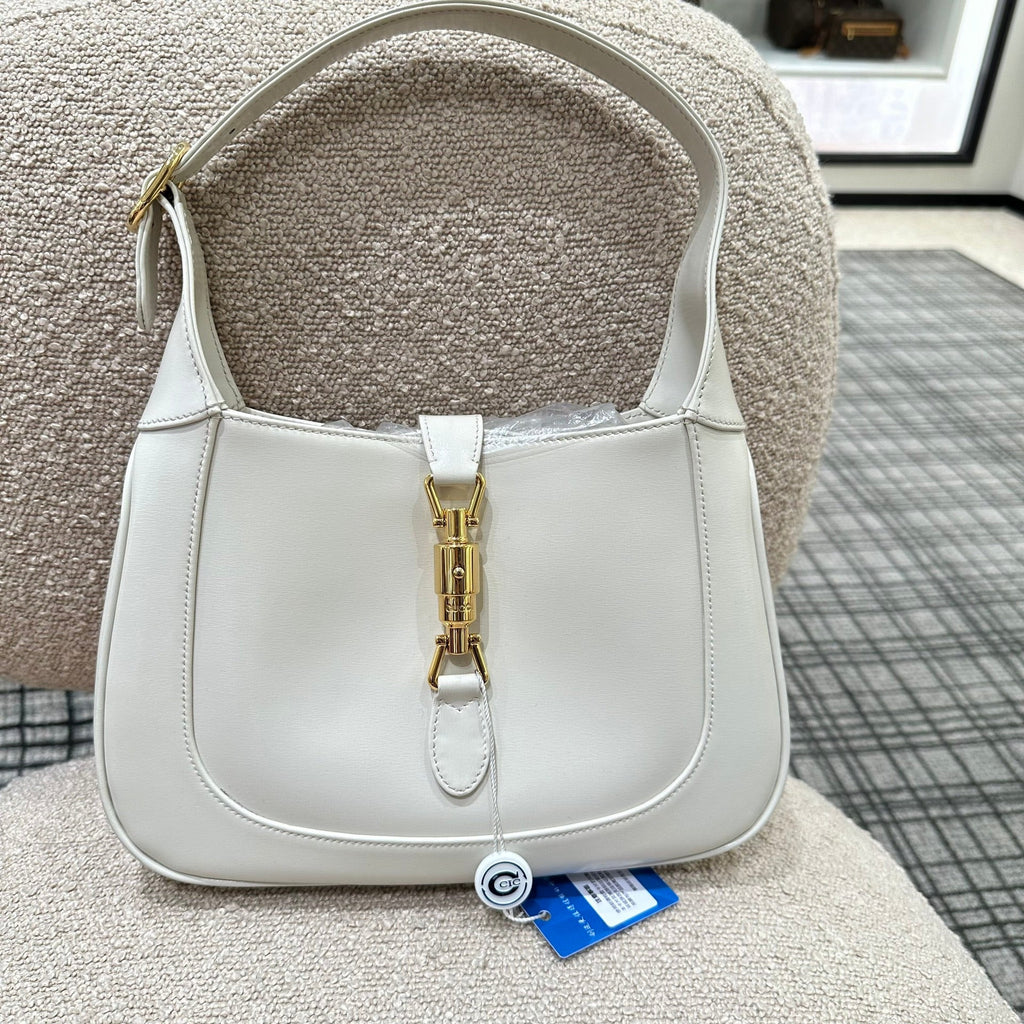 Gucci Jackie 1961 White Leather Bag with Adjustable Strap Size Small