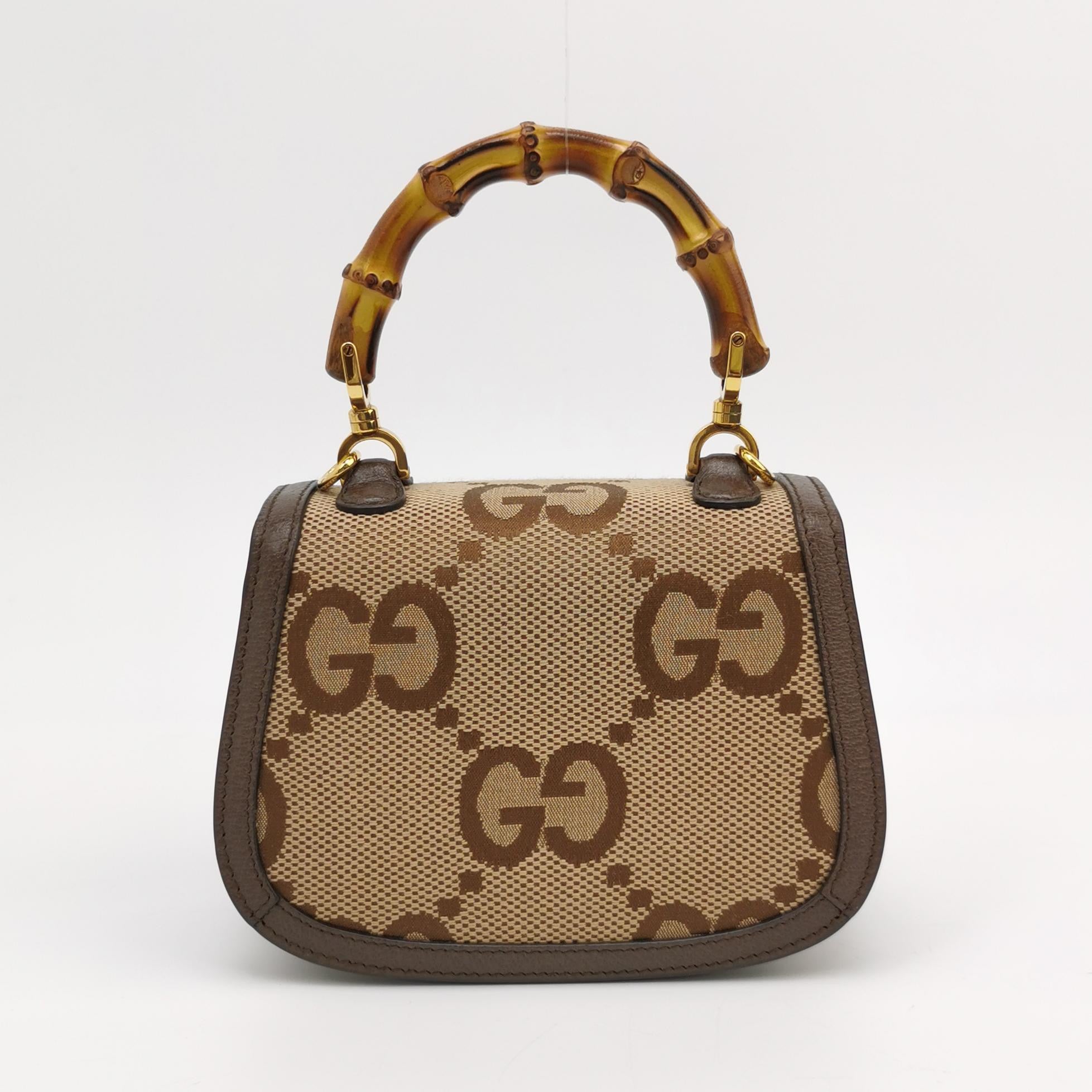 Gucci Bamboo 1947 Mini Brown Leather and Canvas Crossbody Bag
