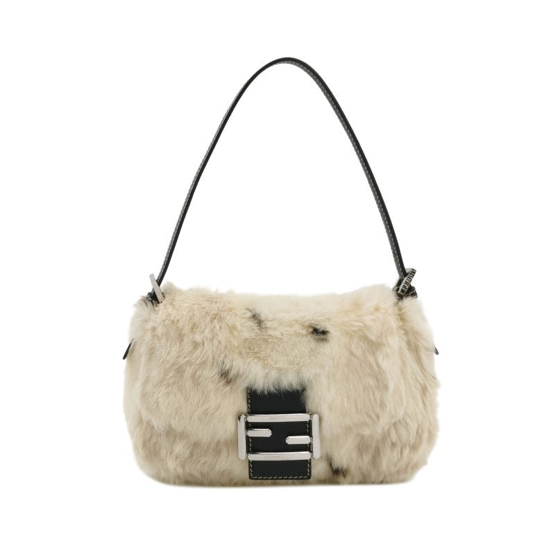 Fendi Mini Mamma Baguette White Rabbit Fur Shoulder Bag