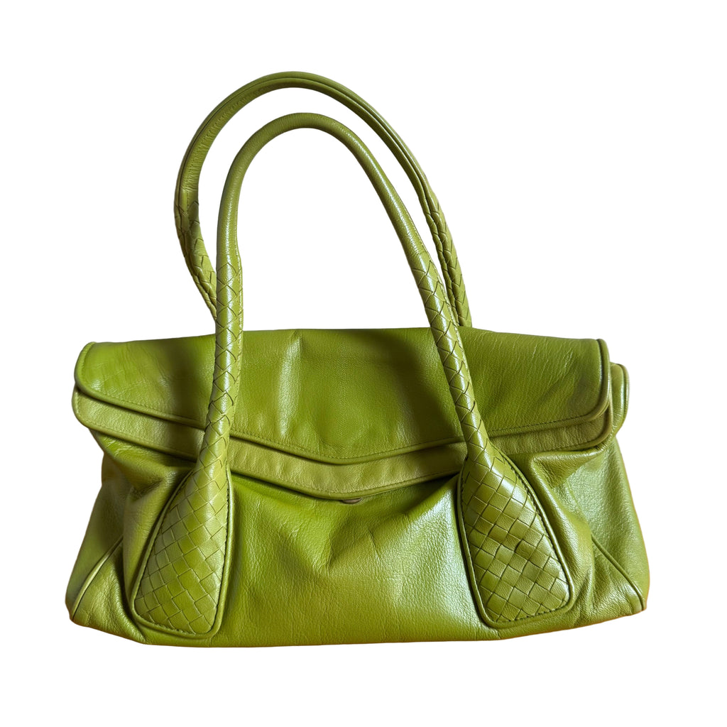Bottega Veneta Lime Green Intrecciato Leather Hand Bag