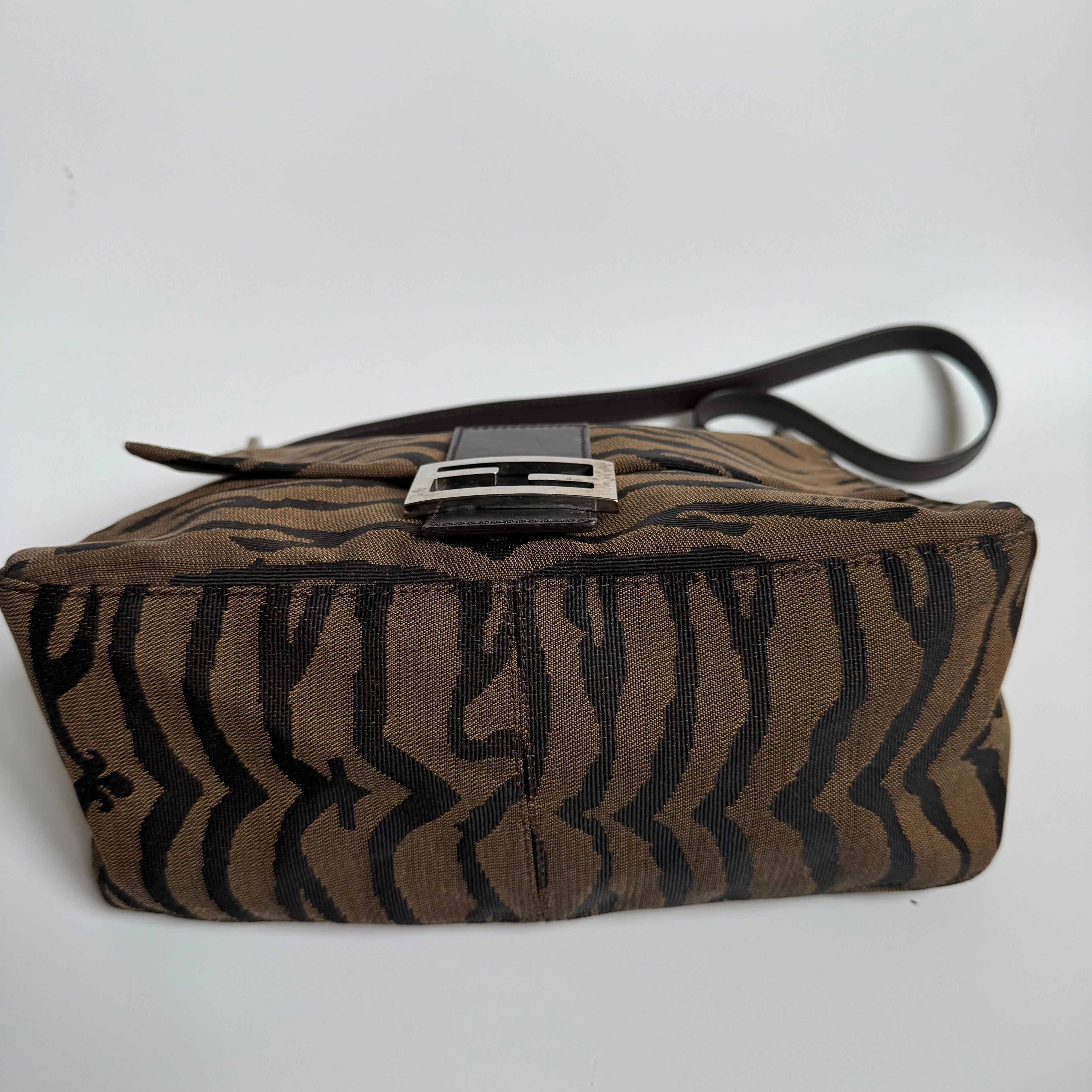 Fendi Mamma Baguette Brown Zebra Print Canvas Shoulder Bag