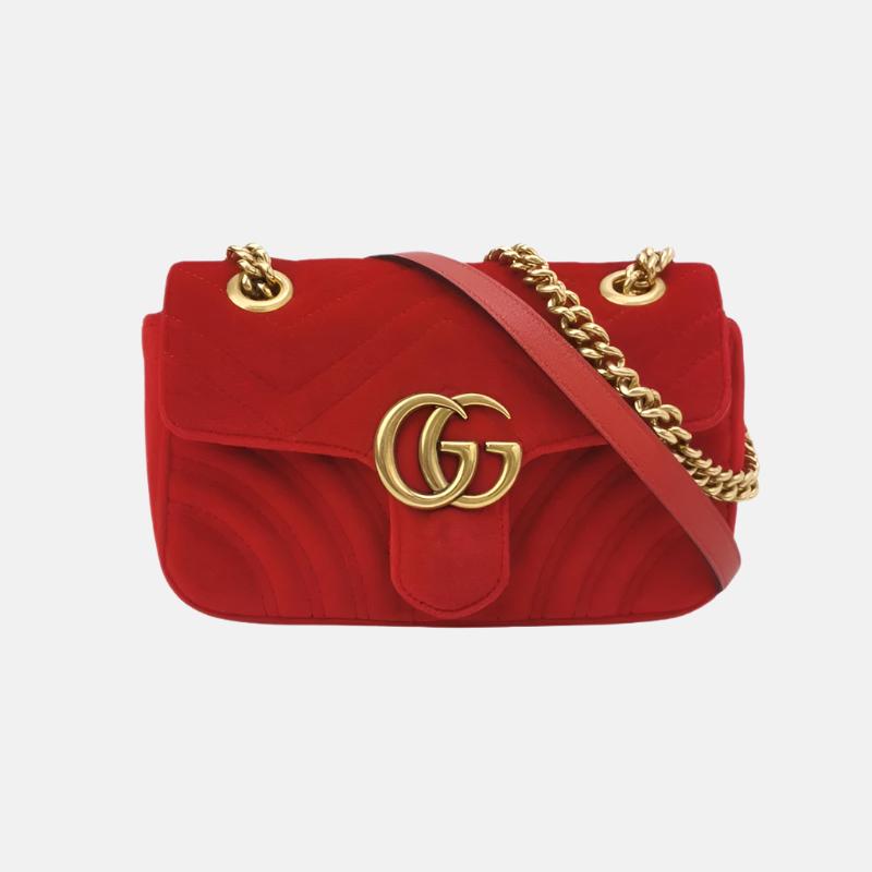 Gucci Marmont Mini Flap Red Velvet Handbag