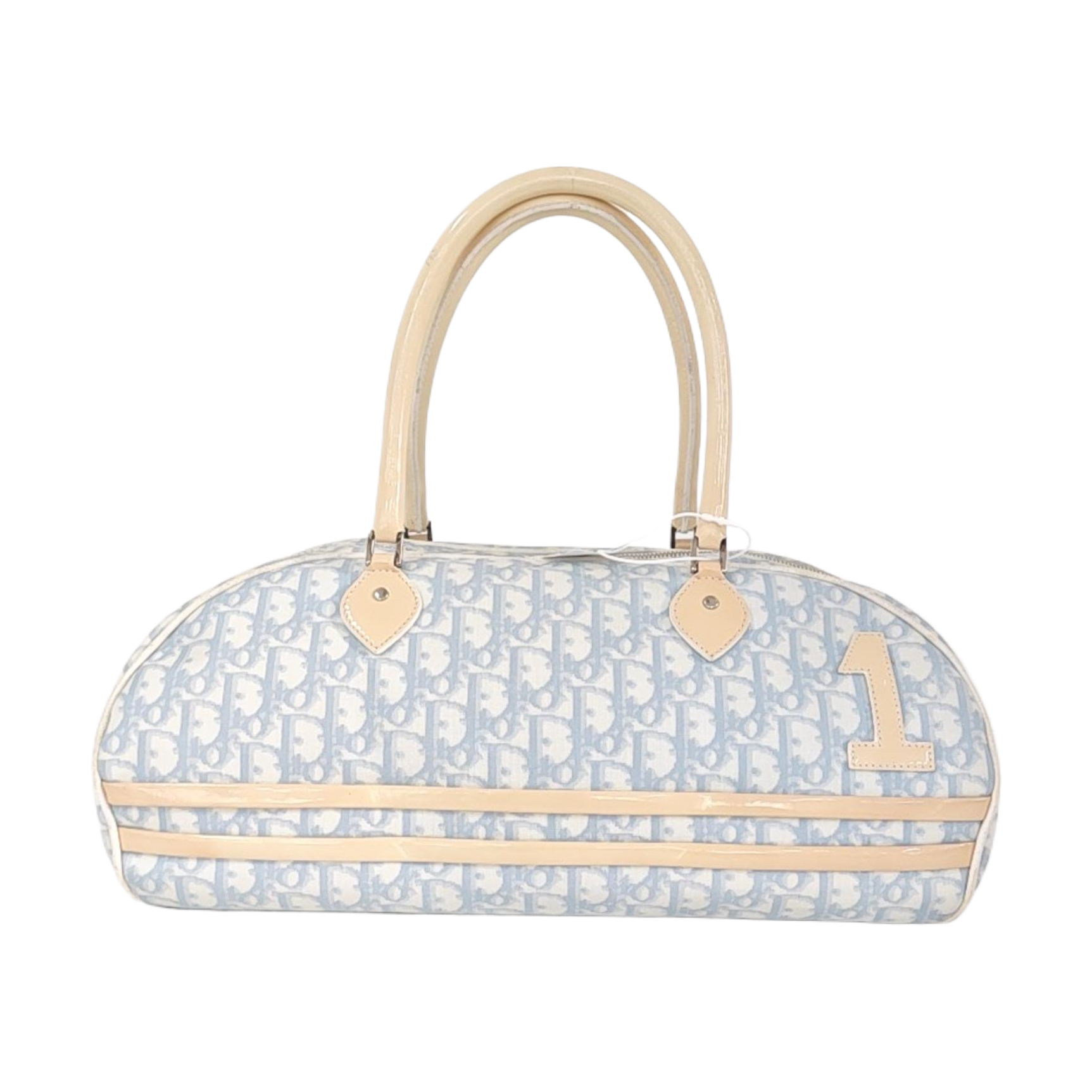 Dior No. 1 Rasta Trotter Bowling Bag Blue Oblique Canvas White Patent Leather