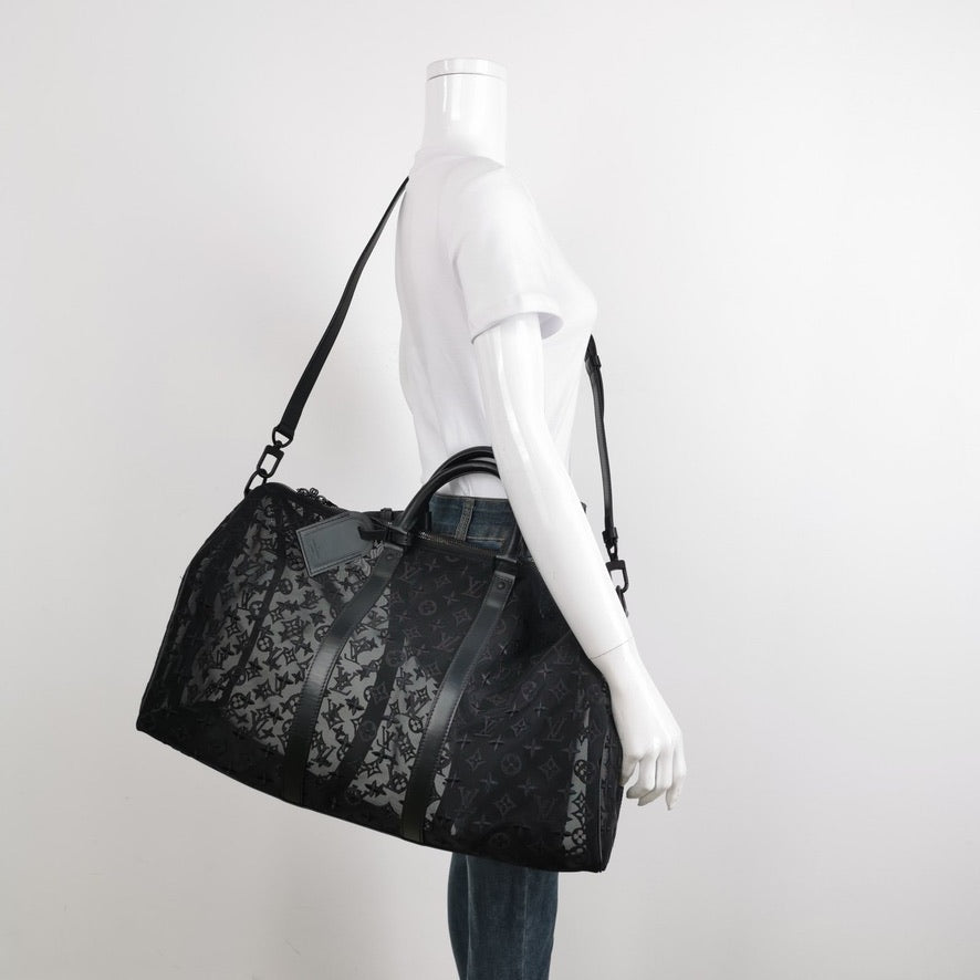 Sold Louis Vuitton Keepall Bandouliere Monogram Mesh 50 Black in Mesh/Leather