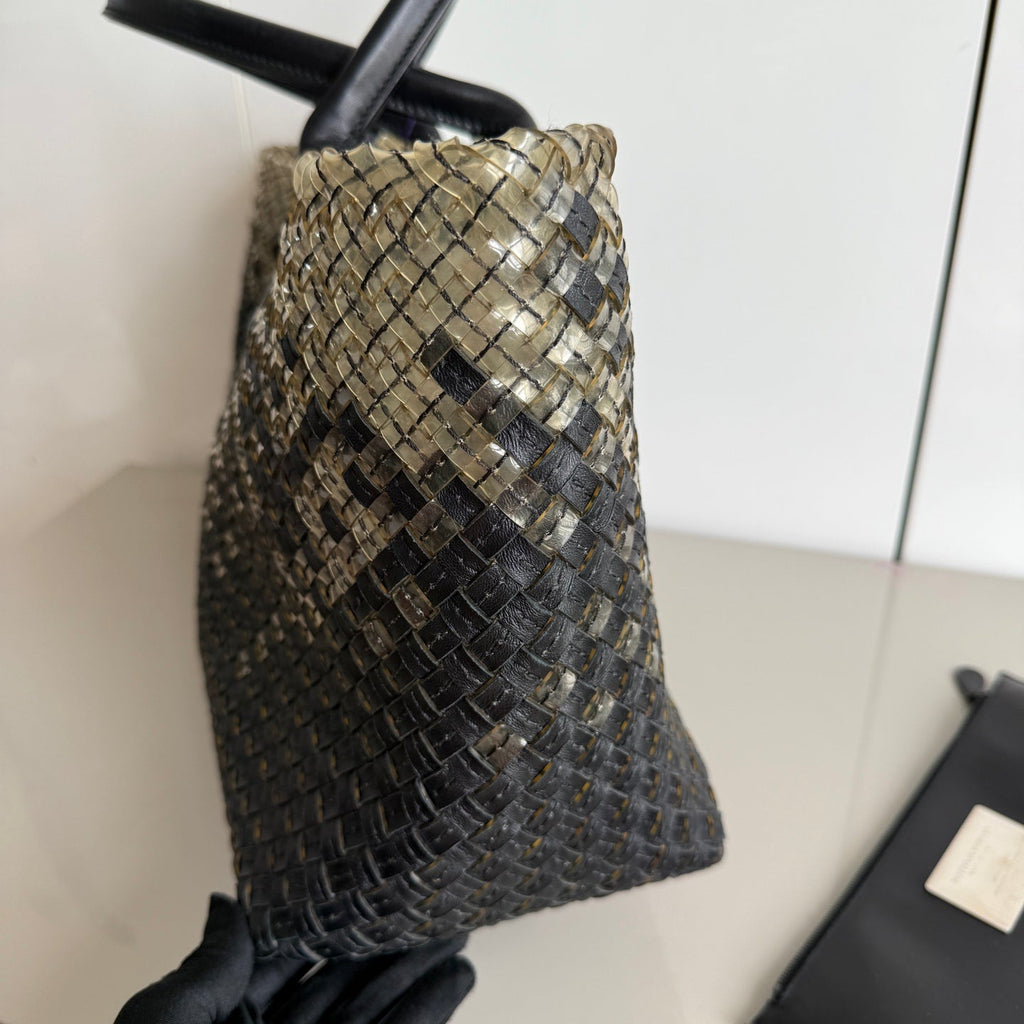 Bottega Veneta Cabat Large Intreccio Black and Transparent Leather and PVC Tote Bag