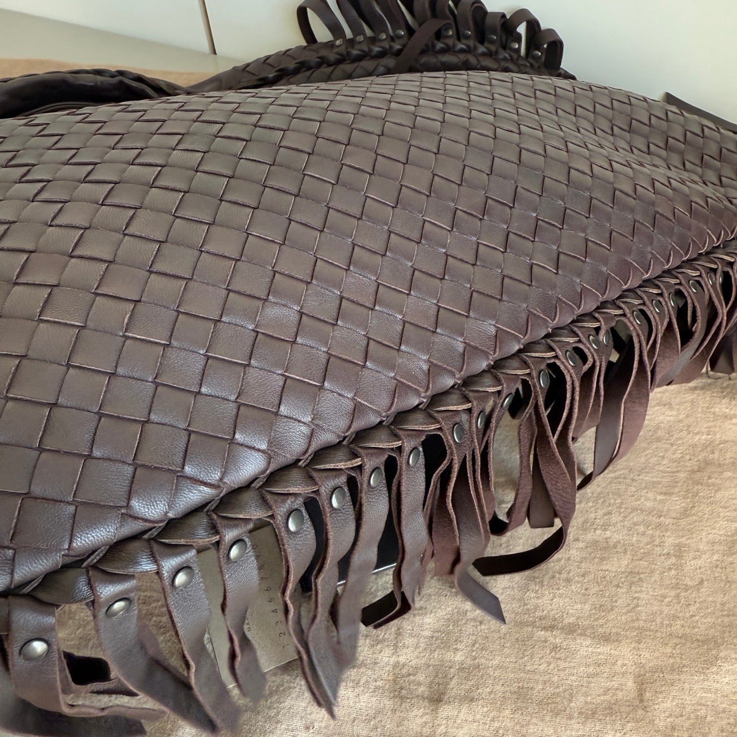 Bottega Veneta Veneta Fringed Hobo Large Dark Chocolate Brown 47cm Lambskin Leather