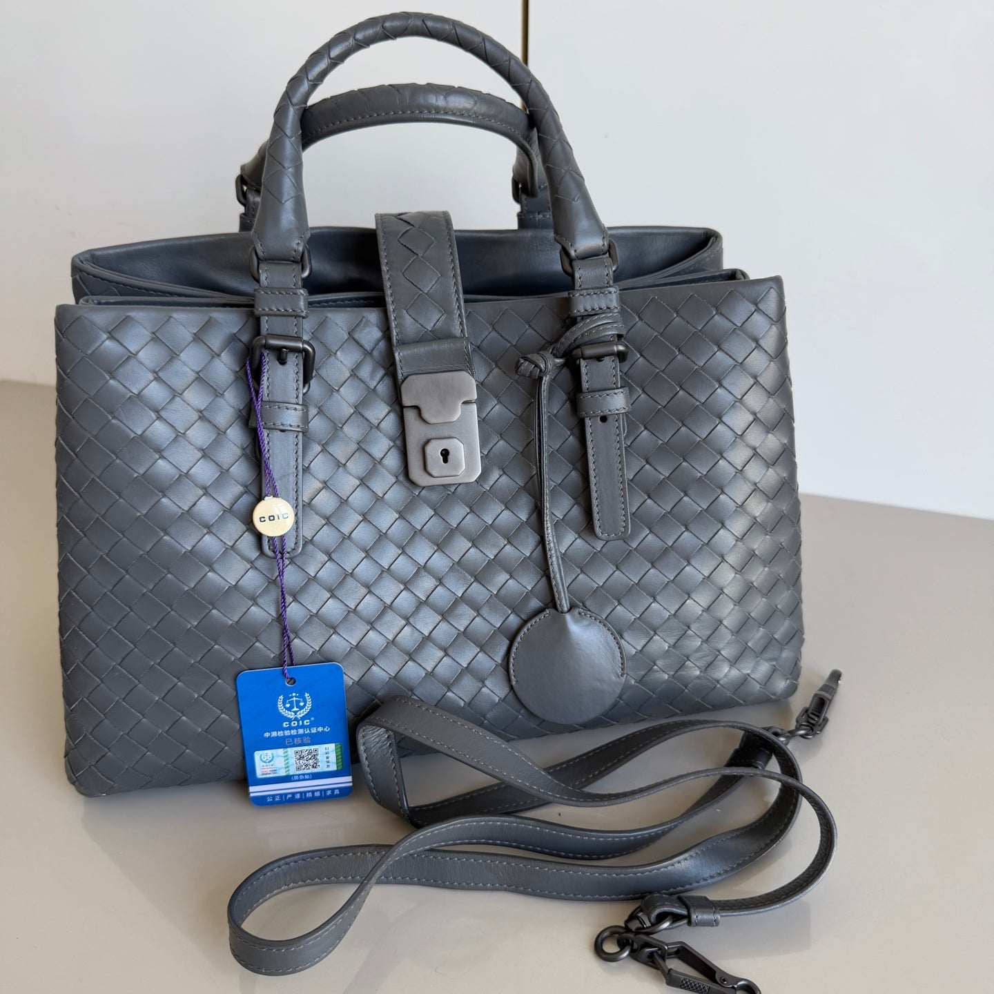 Bottega Veneta Roma Handbag Intrecciato Nappa Leather Grey Small 30cm