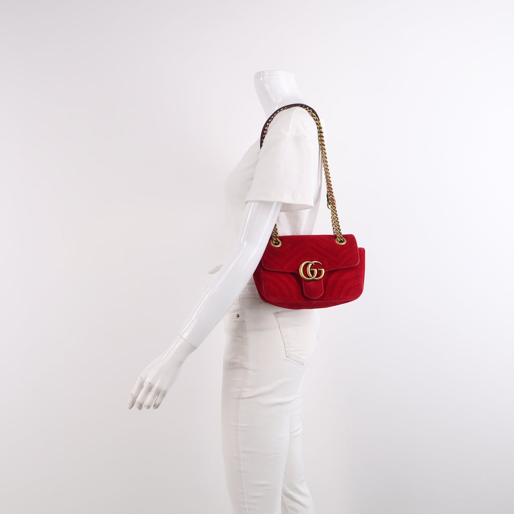 Gucci Marmont Mini Flap Red Velvet Handbag