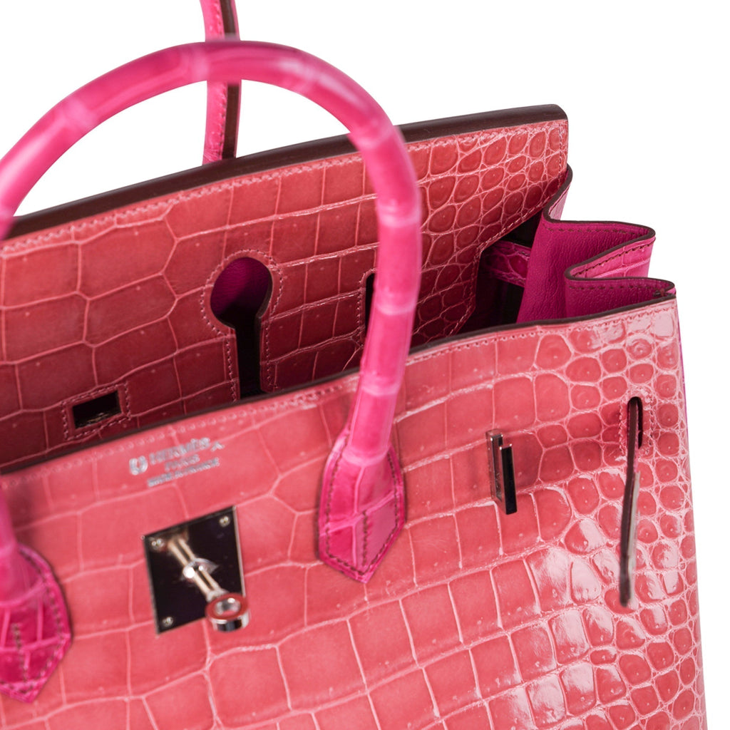 Hermes Birkin 35 Bag Rose Indien & Fuchsia Porosus Crocodile with Palladium Hardware