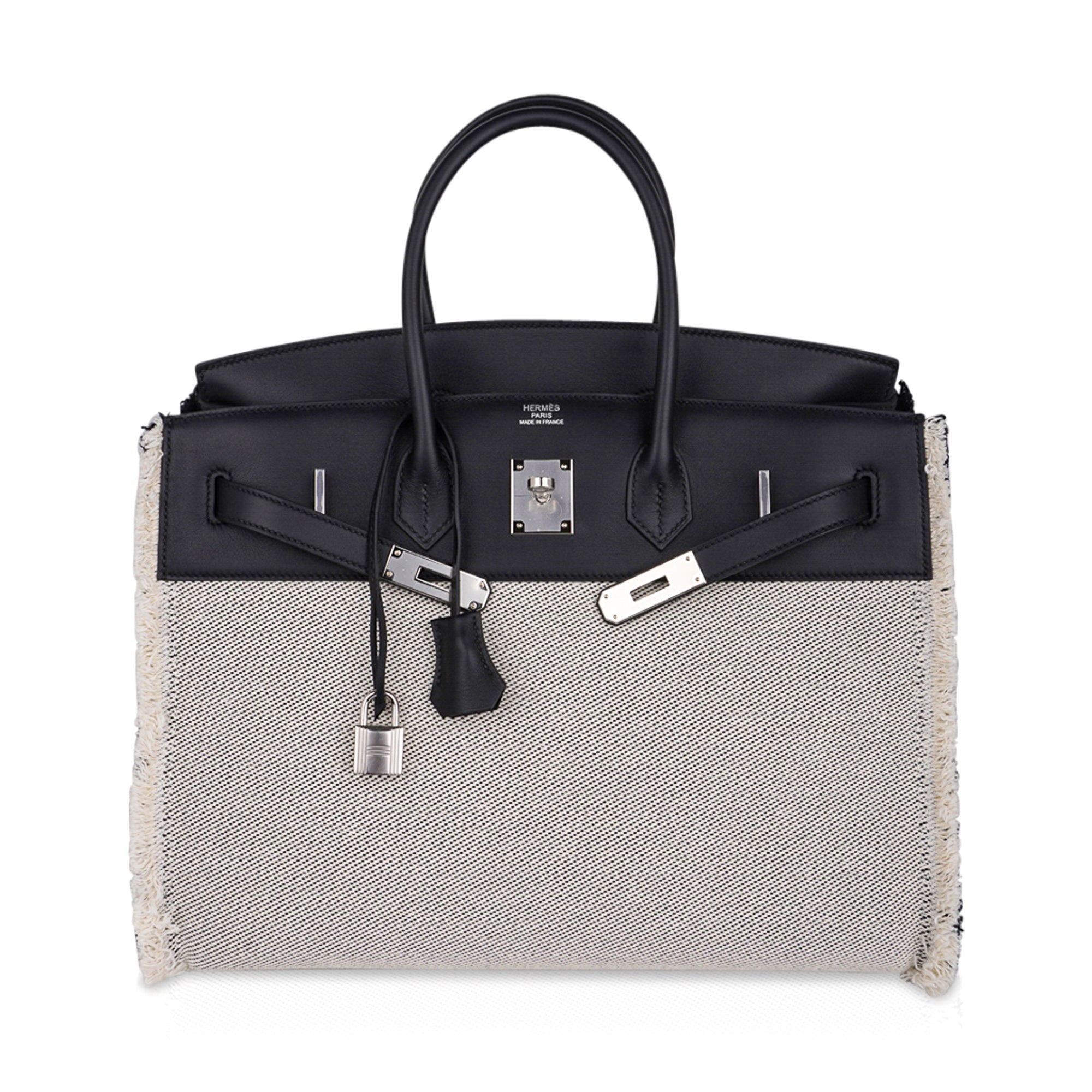 Hermes Birkin Fray Fray 35 Bag Black Swift Leather / Toile Limited Edition