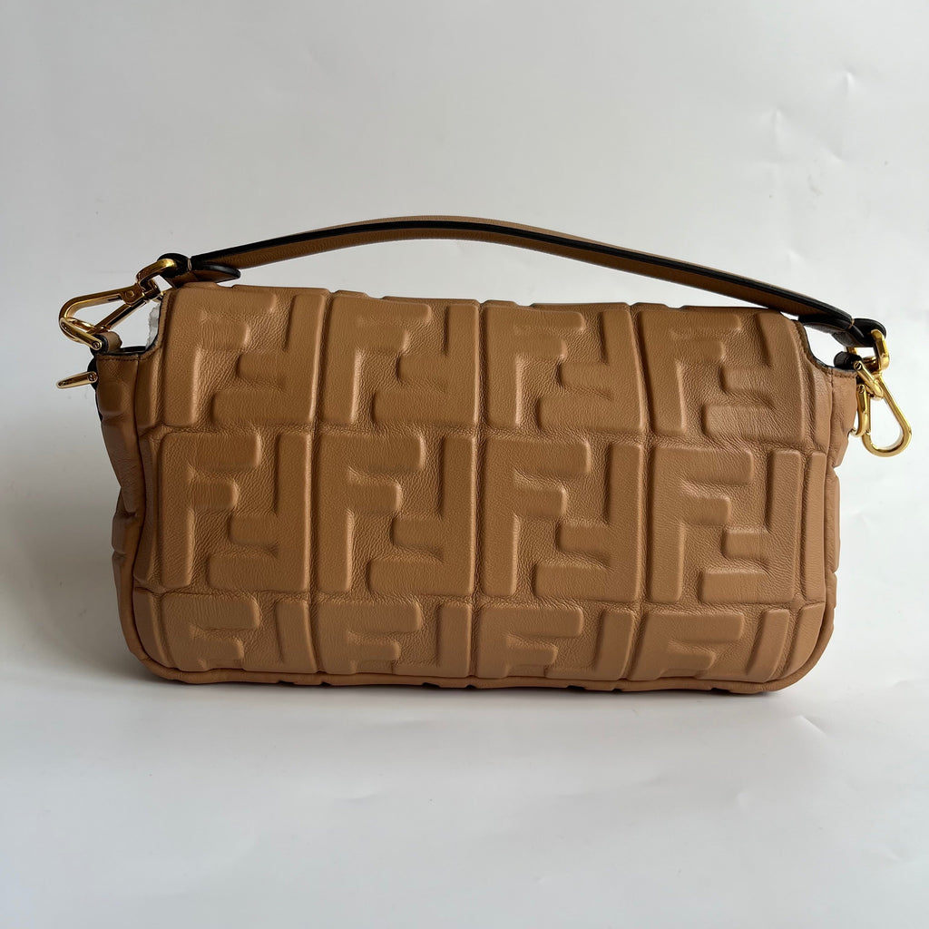 Fendi Baguette Caramel Tan Brown Lambskin Leather Crossbody Bag Medium