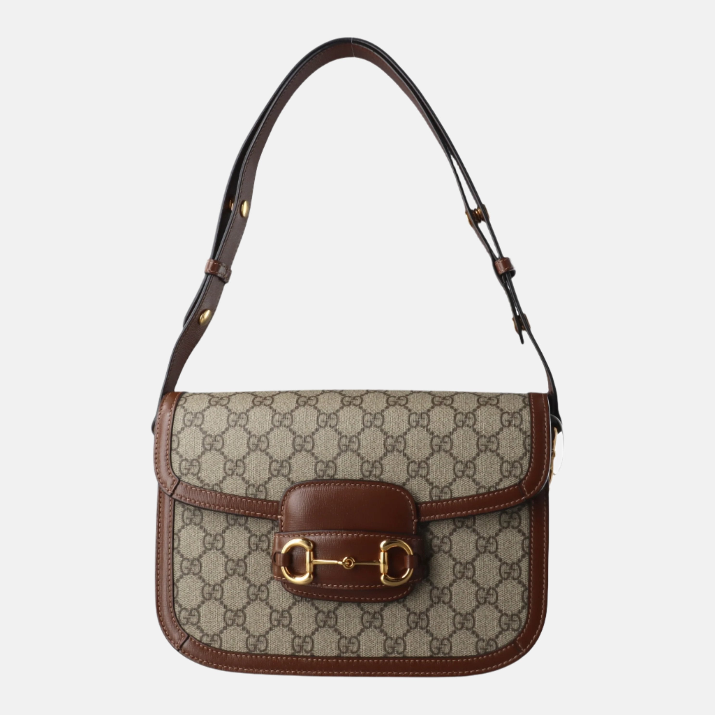 Gucci 1955 Horsebit Bag Tan Brown Small Leather Canvas Monogram