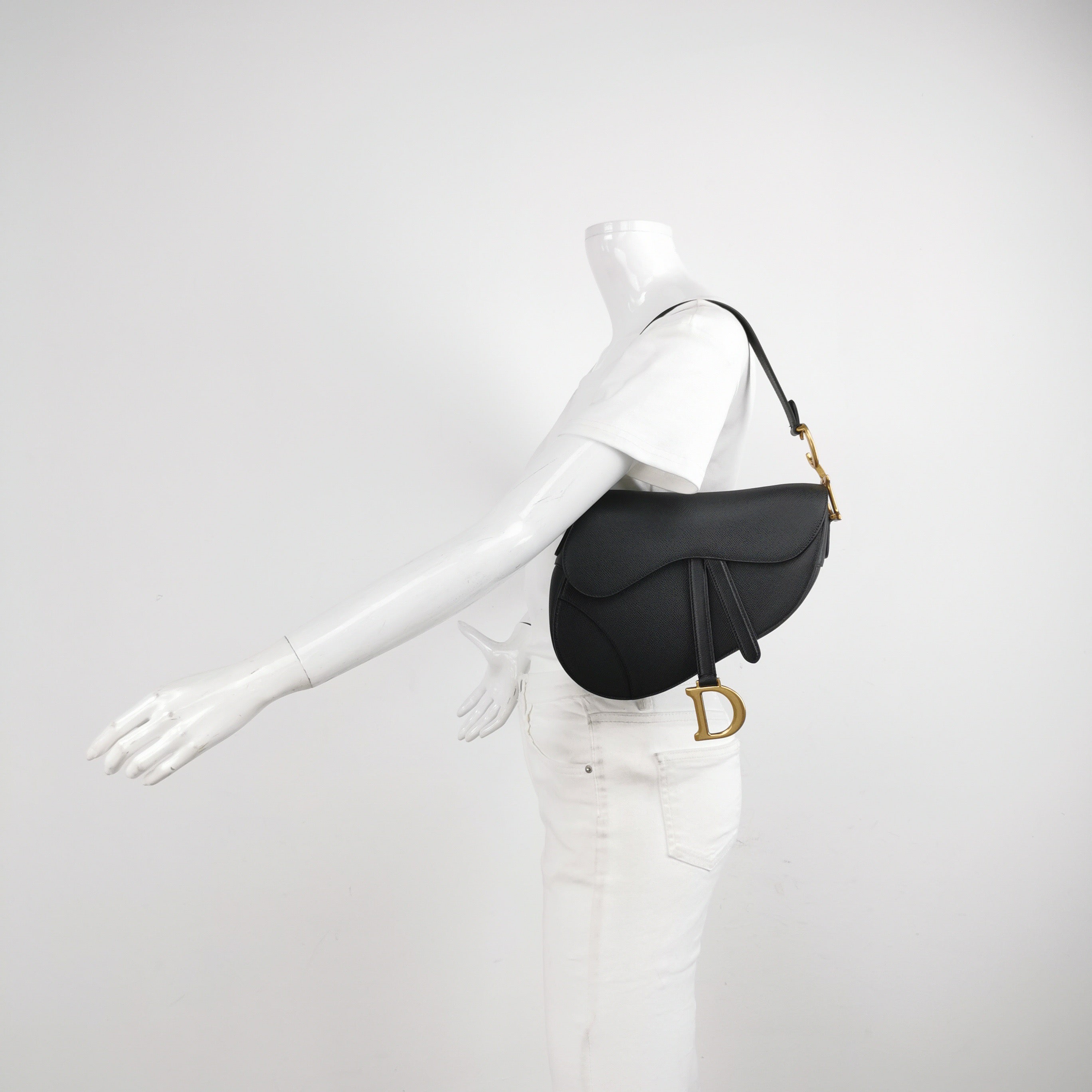 Dior Saddle 2020 Medium Grained Calfskin Leather Bag Black