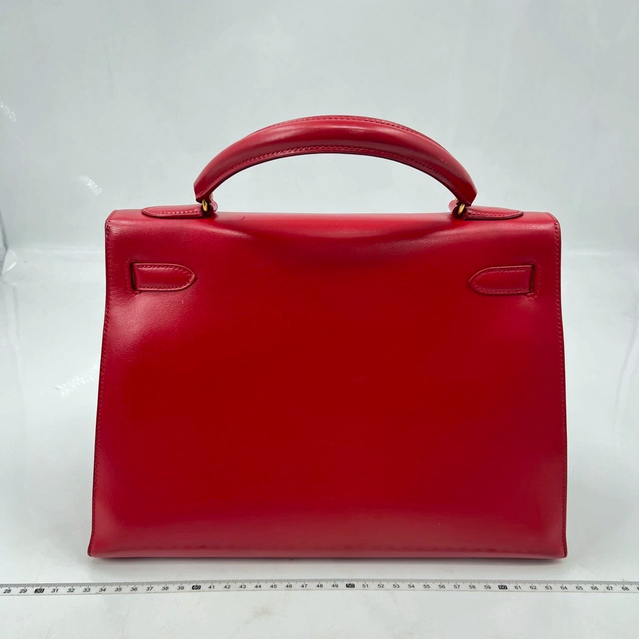 Hermes Kelly 32 Vintage Sellier Rouge Vif Red Box Calf Leather Gold HW 1988 Circle R