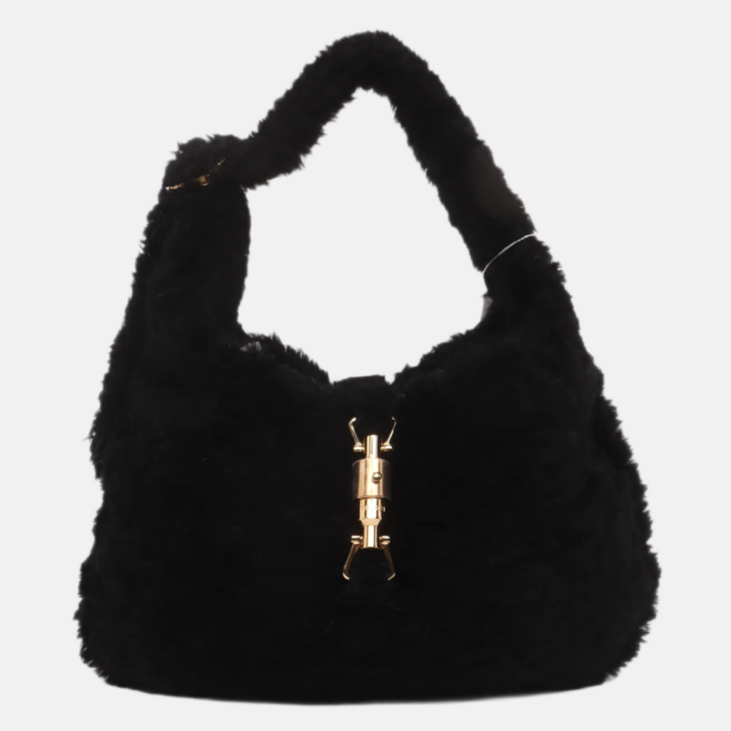 Gucci Jackie 1961 Black Fluffy Shearling Bag Small