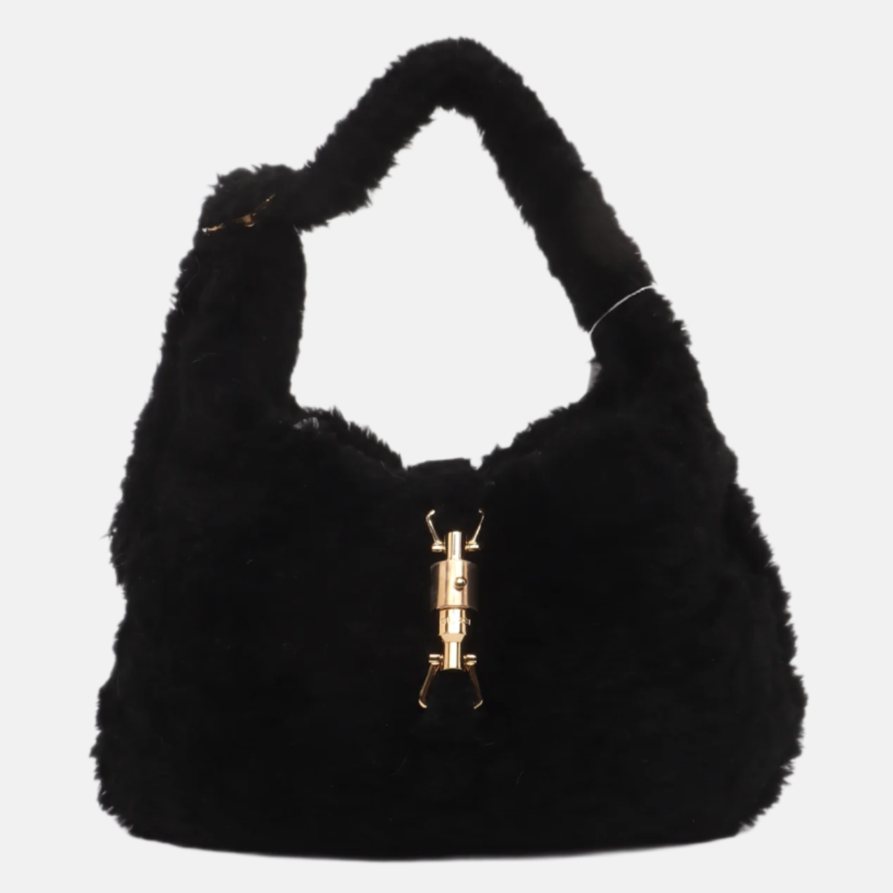 Gucci Jackie 1961 Black Fluffy Shearling Bag Small