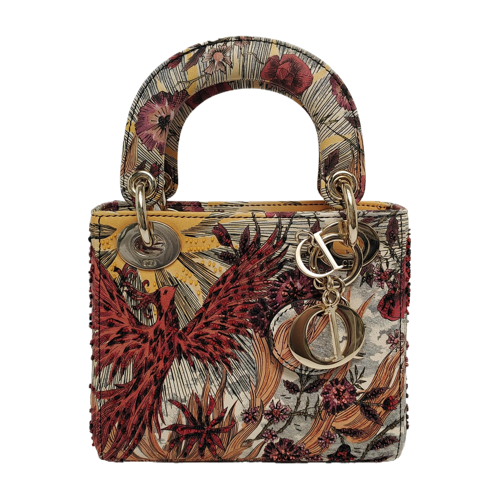 Lady Dior Mini Embroidered Phoenix Cloth Multicolor Handbag