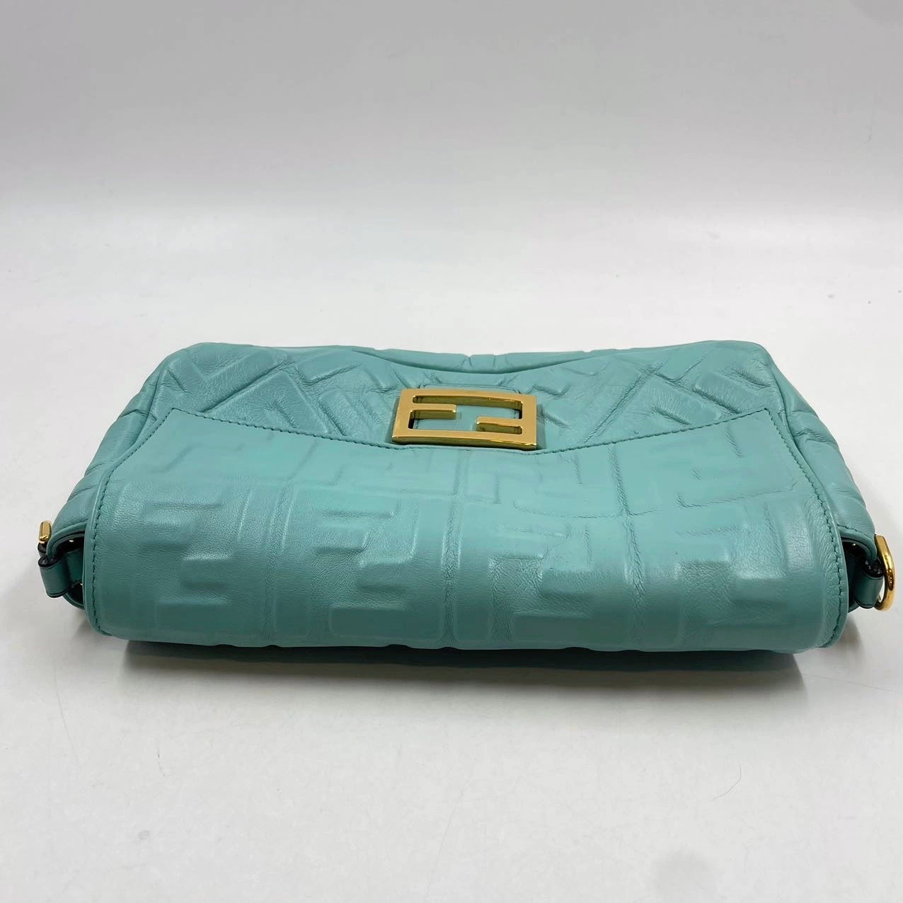 FENDI Baguette Turquoise Leather 3D FF Motif Crossbody bag
