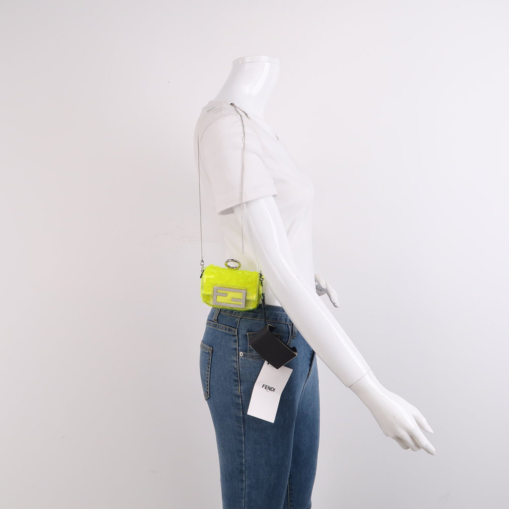Fendi Nano Baguette Charm Neon Yellow Sequins with Chain