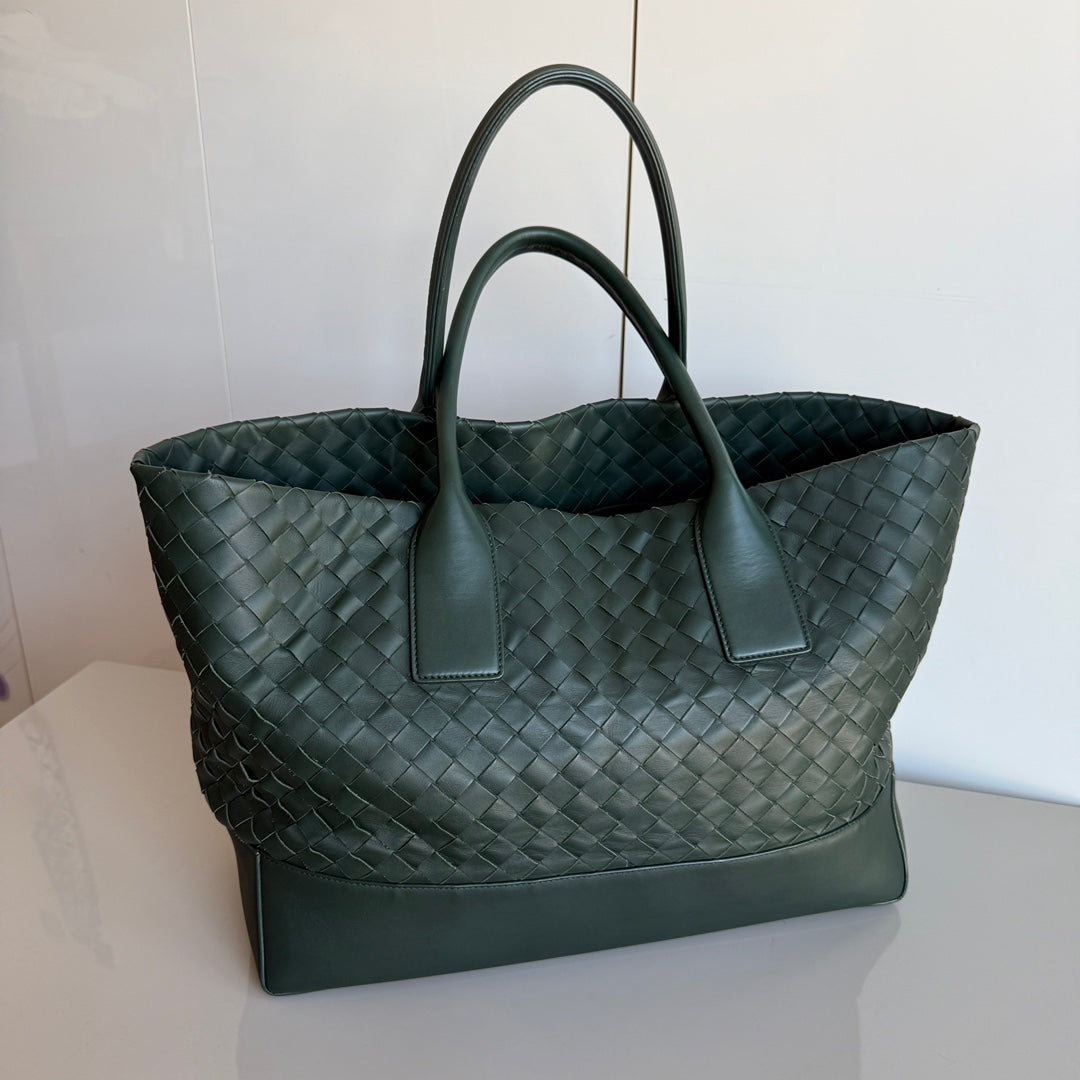 Bottega Veneta New Cabat Medium Intreccio Leather Tote Bag Dark Forest Green
