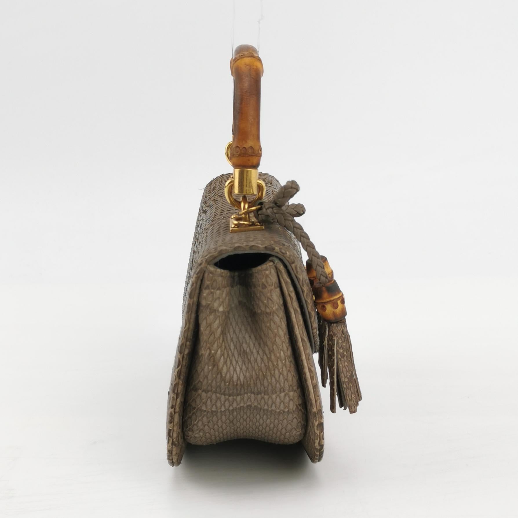 Gucci Bamboo 1947 Night Mini Python Snake Skin Evening Bag with Chain