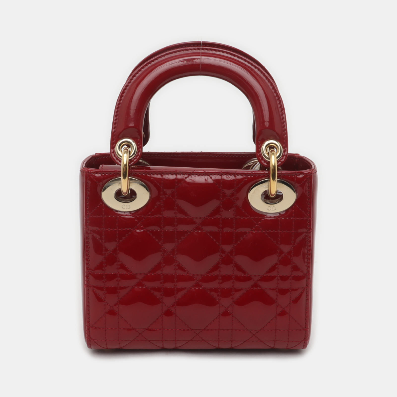 Lady Dior Mini Handbag Burgundy Red Patent Leather Gold-tone Chain Strap
