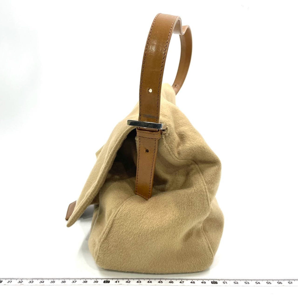 Fendi Mamma Baguette Beige Felt Fabric Silver Hardware Shoulder Bag