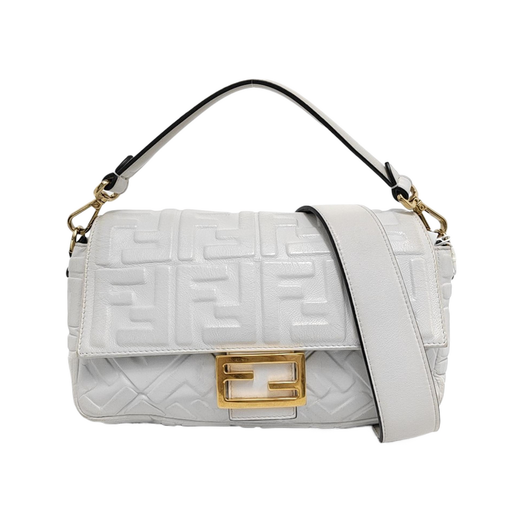 Fendi Baguette White Lambskin Leather Crossbody Bag Medium