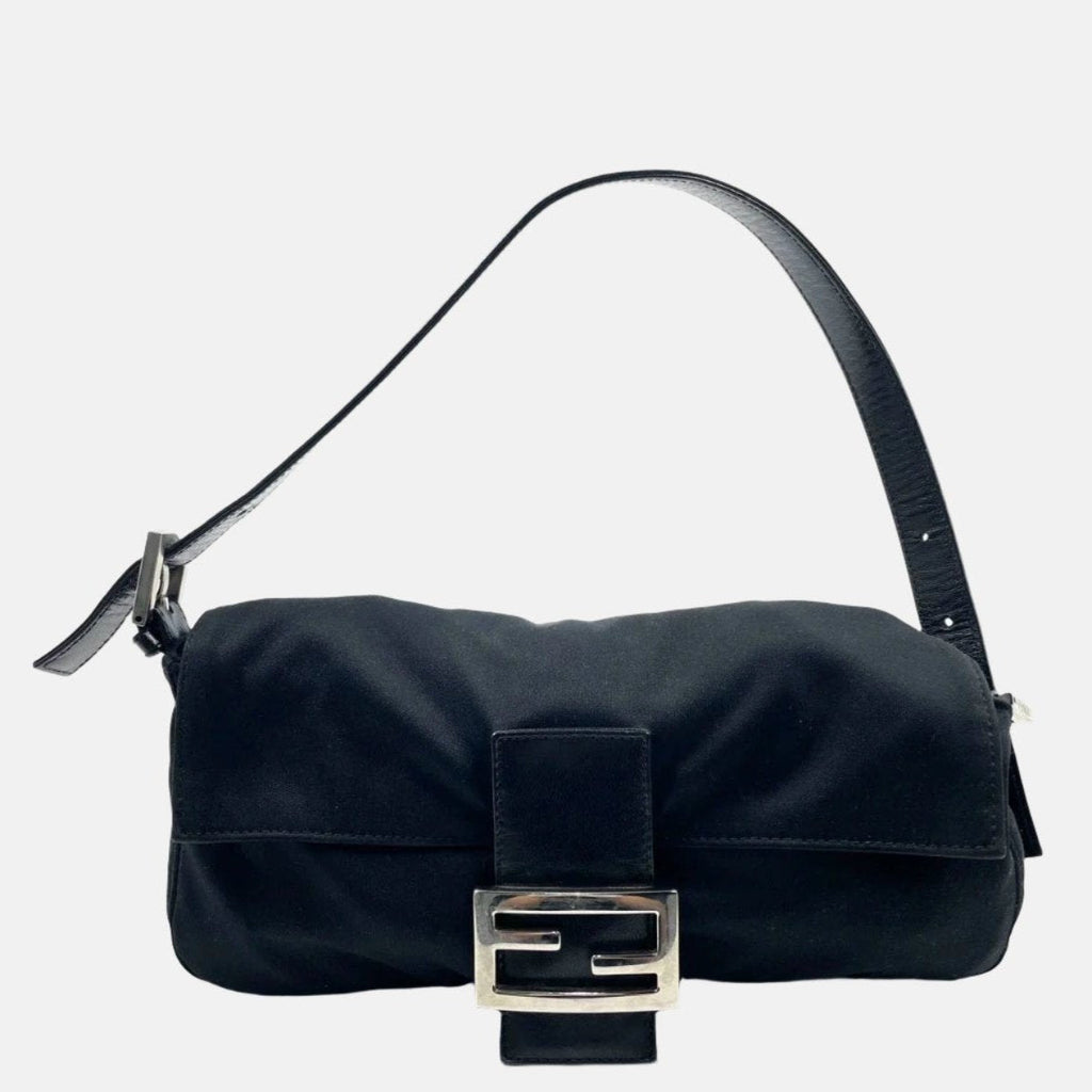 FENDI Baguette Vintage Black Cloth Silver Hardware