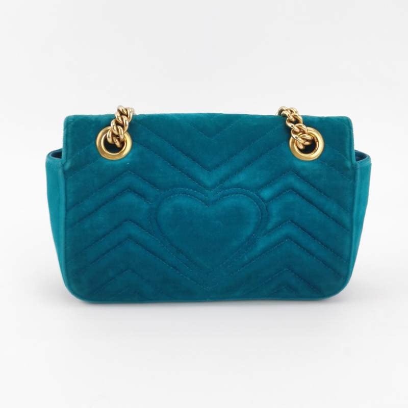 Gucci Marmont Mini Flap Blue Velvet Handbag