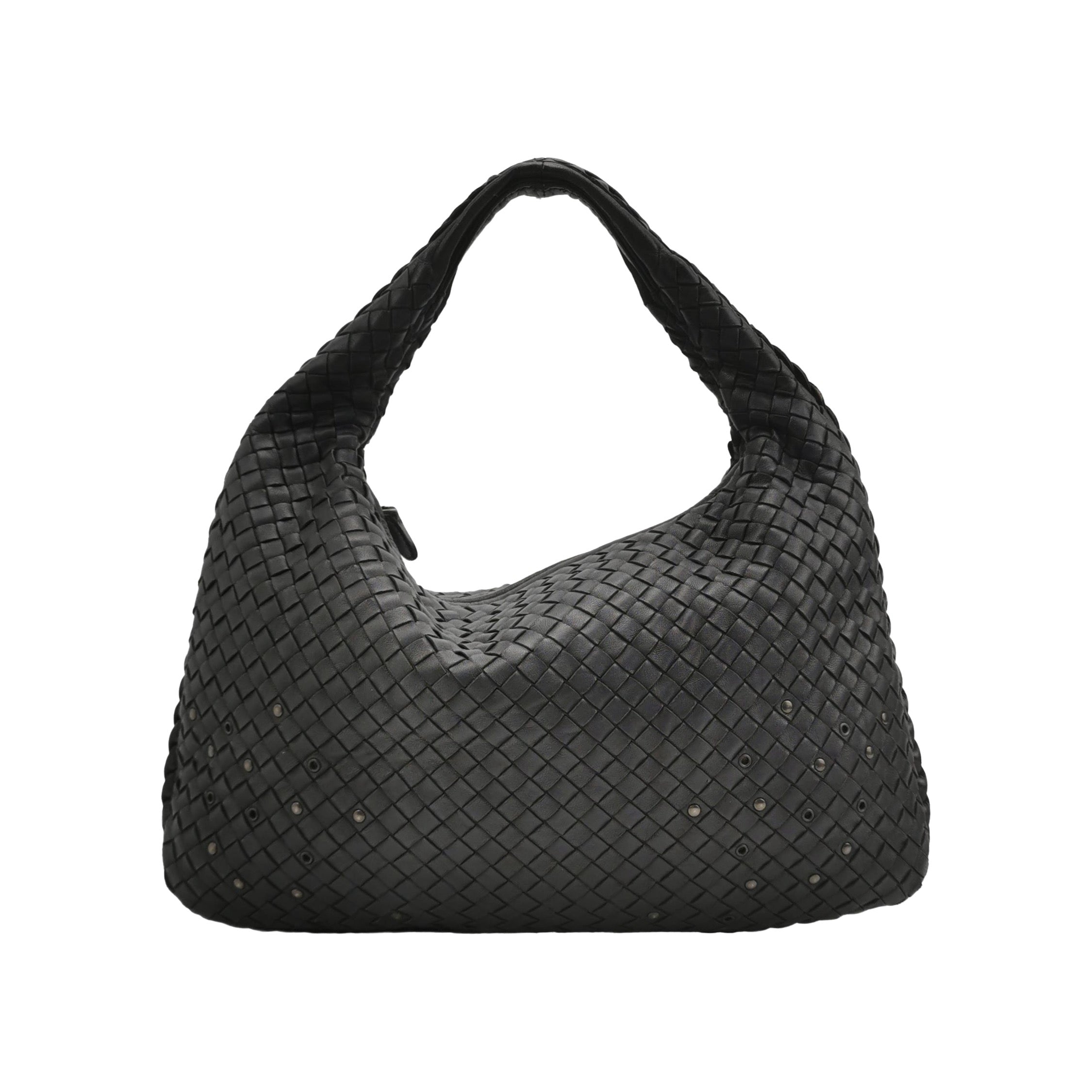 Bottega Veneta Intrecciato Hobo Bag Medium Black leather with Metal Studs 40cm