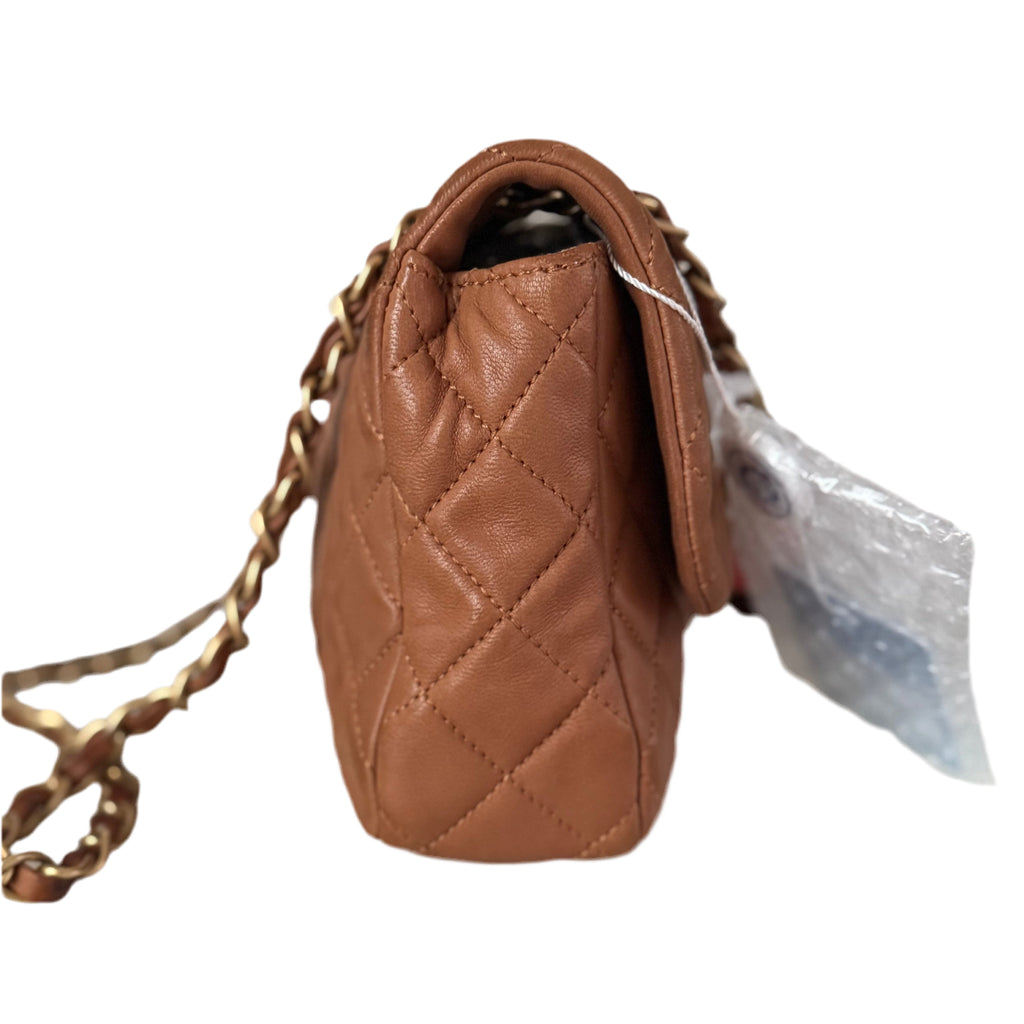 Chanel Seasonal Flap Medium Caramel Tan Brown Leather Valentine Marine Charms