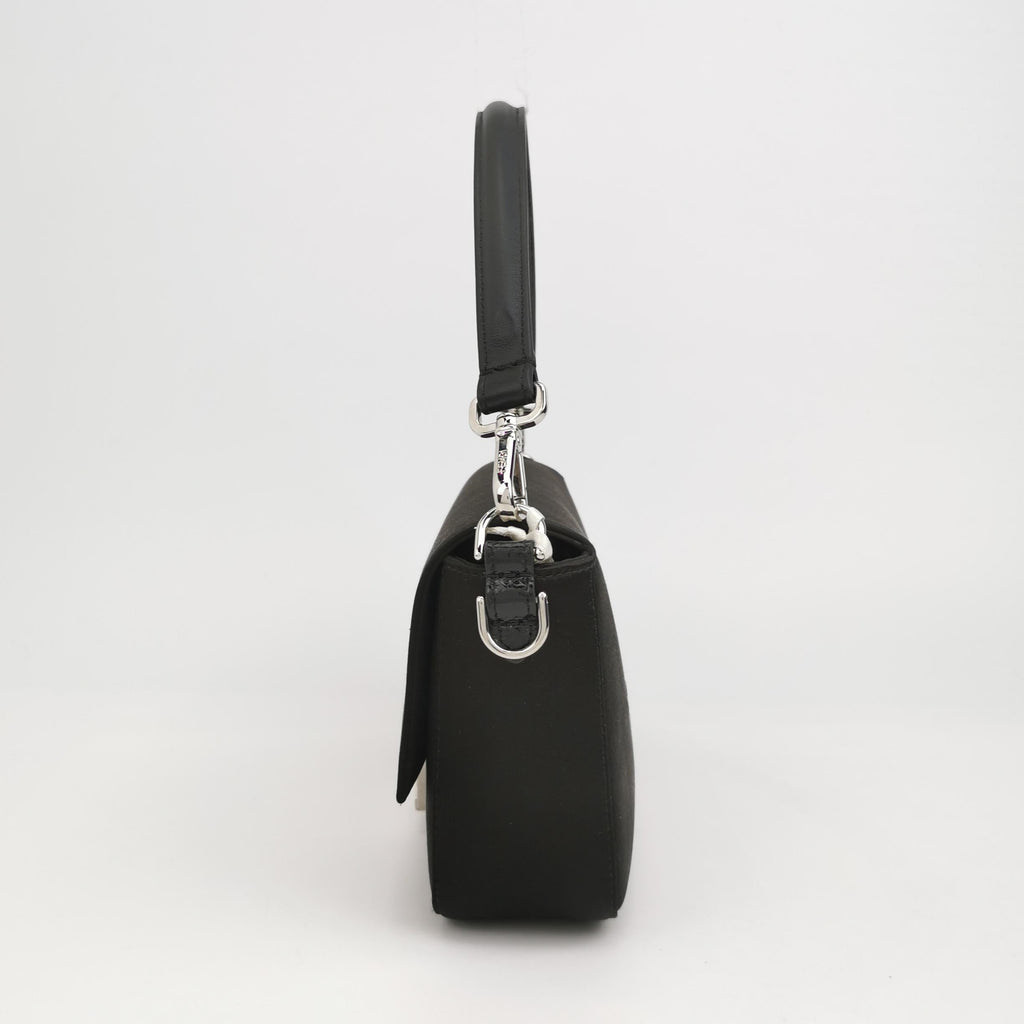 Fendi Baguette Black Silk Crystal Buckle Crossbody Bag