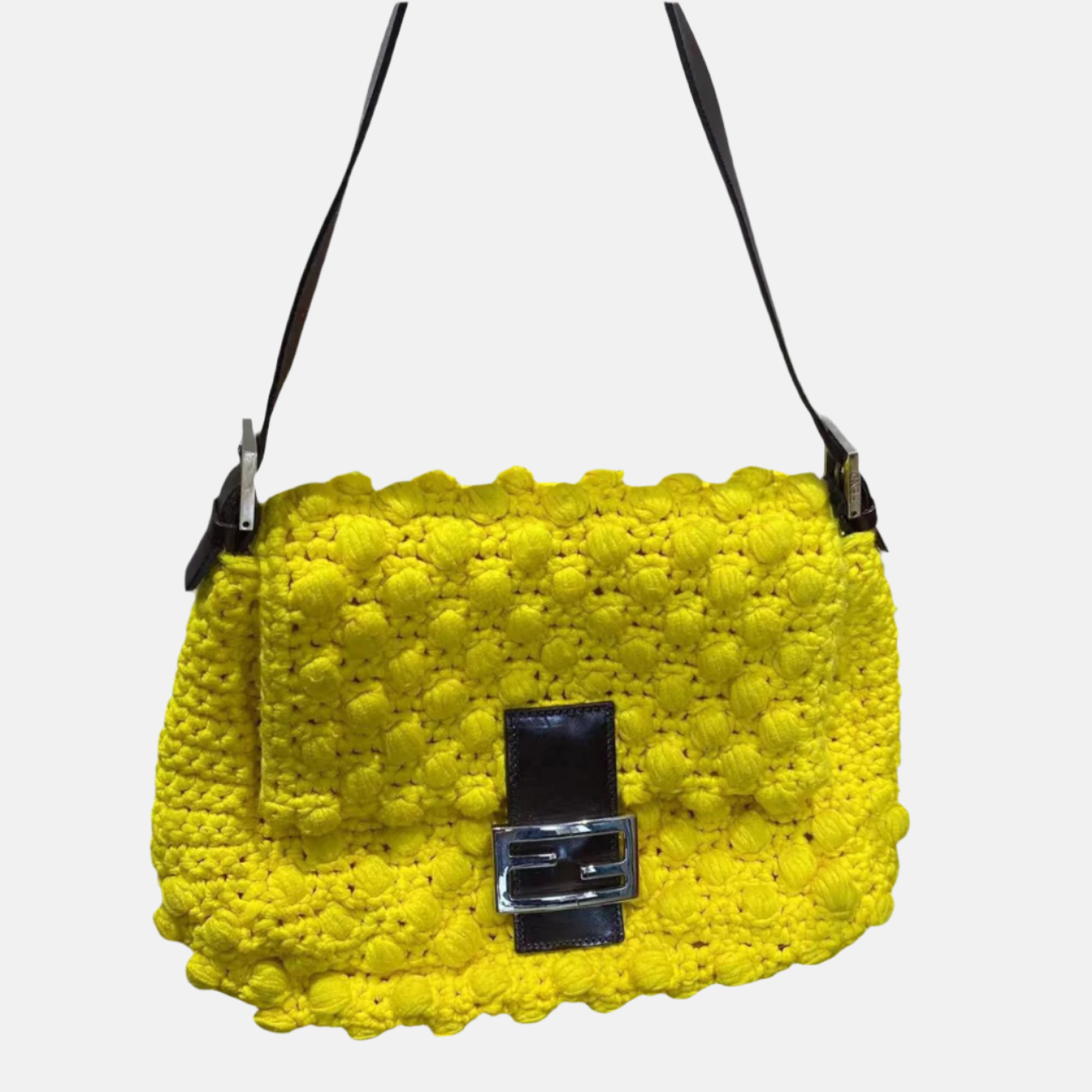 Fendi Mamma Baguette Bag Yellow Crochet Shoulder Bag