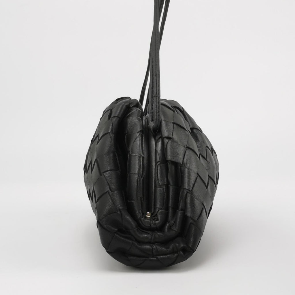 Bottega Veneta Pouch Mini Intrecciato Black Lambskin Leather Crossbody Bag