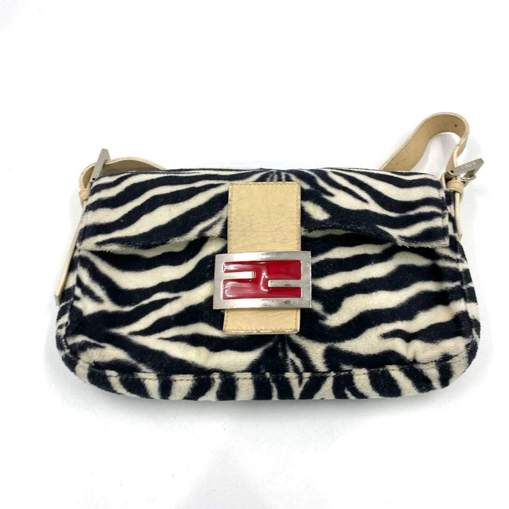 Fendi Baguette Black and White Zebra Print Fleece Red Buckle