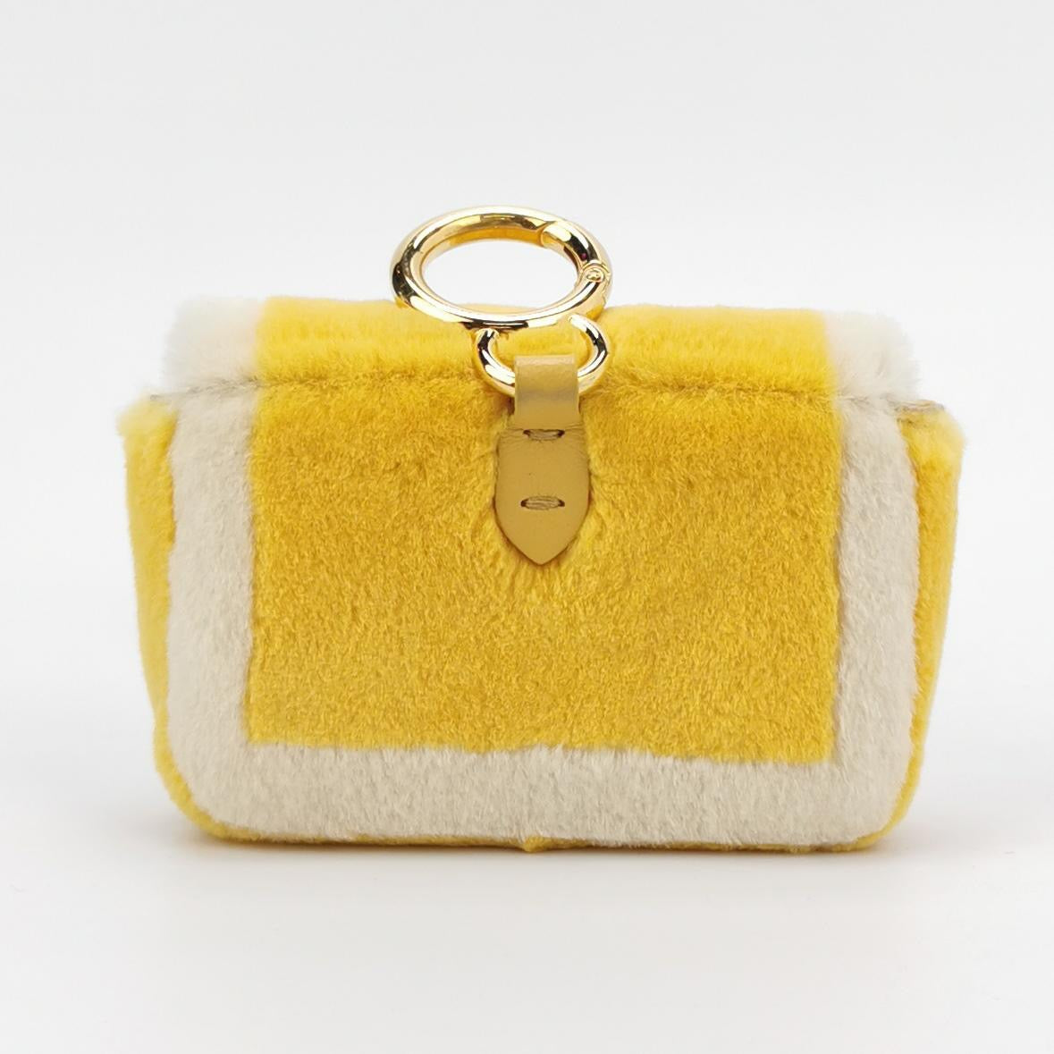 Fendi Nano Baguette Charm Yellow Synthetic Fur with Chain