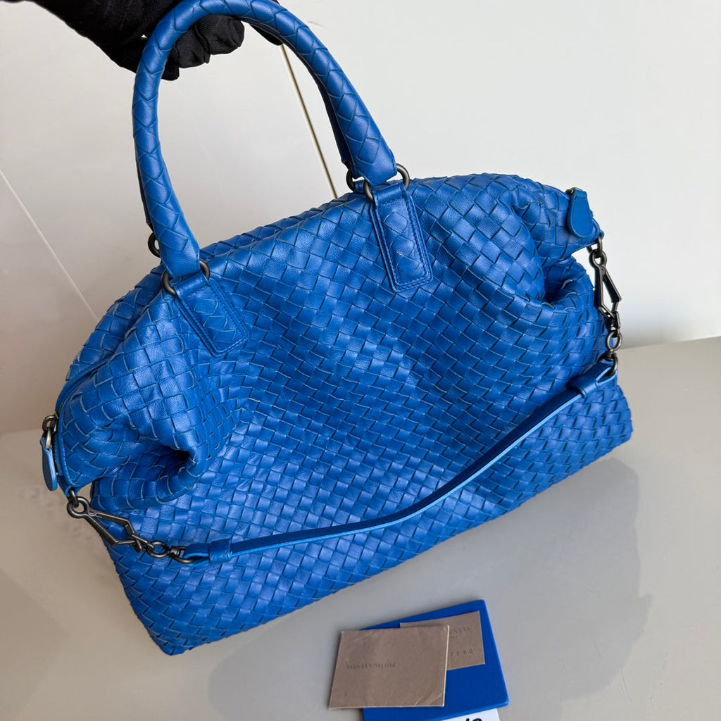 Bottega Veneta Small Convertible Tote Bag Blue Leather 40cm