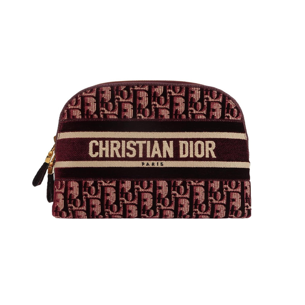 Christian Dior Velvet Oblique Cosmetic Pouch Burgundy