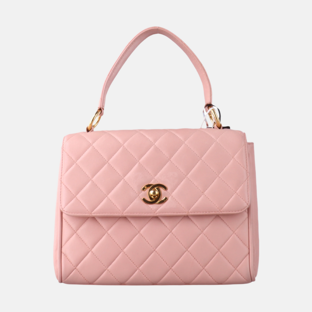 Chanel Vintage Top Handle Trendy CC Kelly Flap Bag Pink Cannage Lambskin Leather 24k Gold Plated Hardware