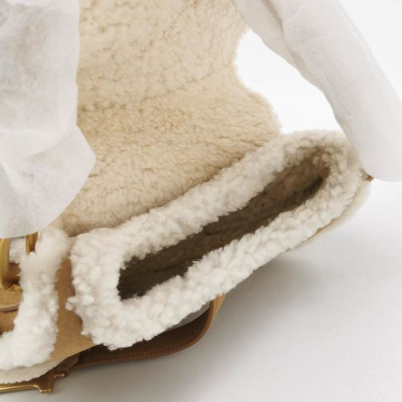Dior Saddle 2020 Shoulder Bag Shearling Brown and While