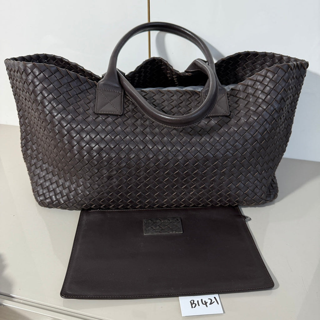Bottega Veneta Cabat Tote Intreccio Leather Dark Chocolate Brown 40cm